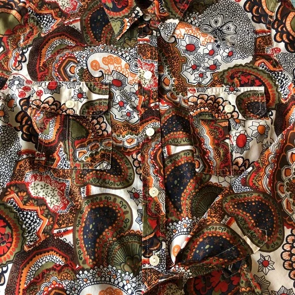 Lucky Brand Light Weight Paisley Print Button Down Camp Shirt Size M - Picture 5 of 8
